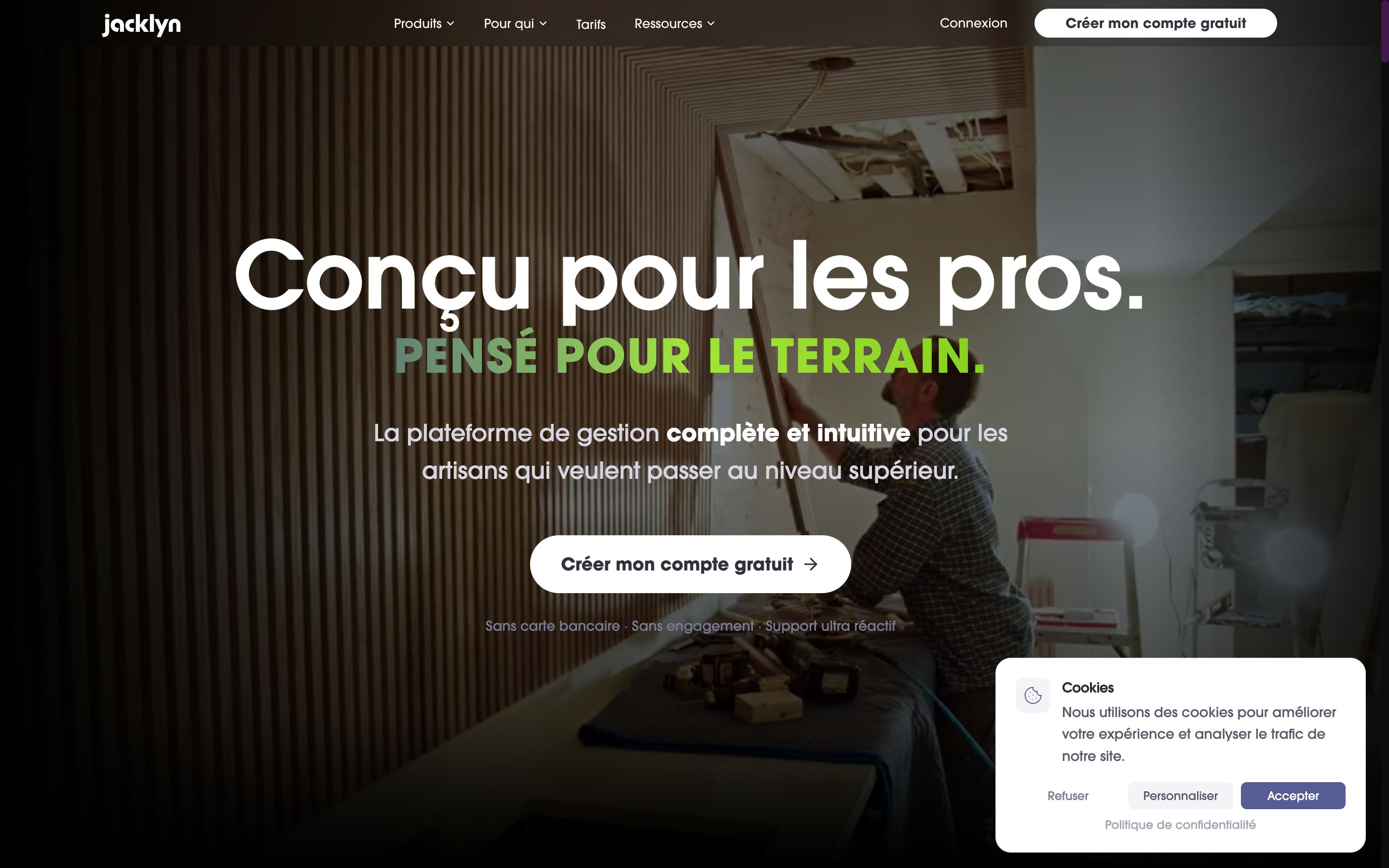 Home page of Jacklyn — management software for tradespeople and SMEs